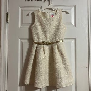 Girl formal dress, size 8, ivory and gold, rose design